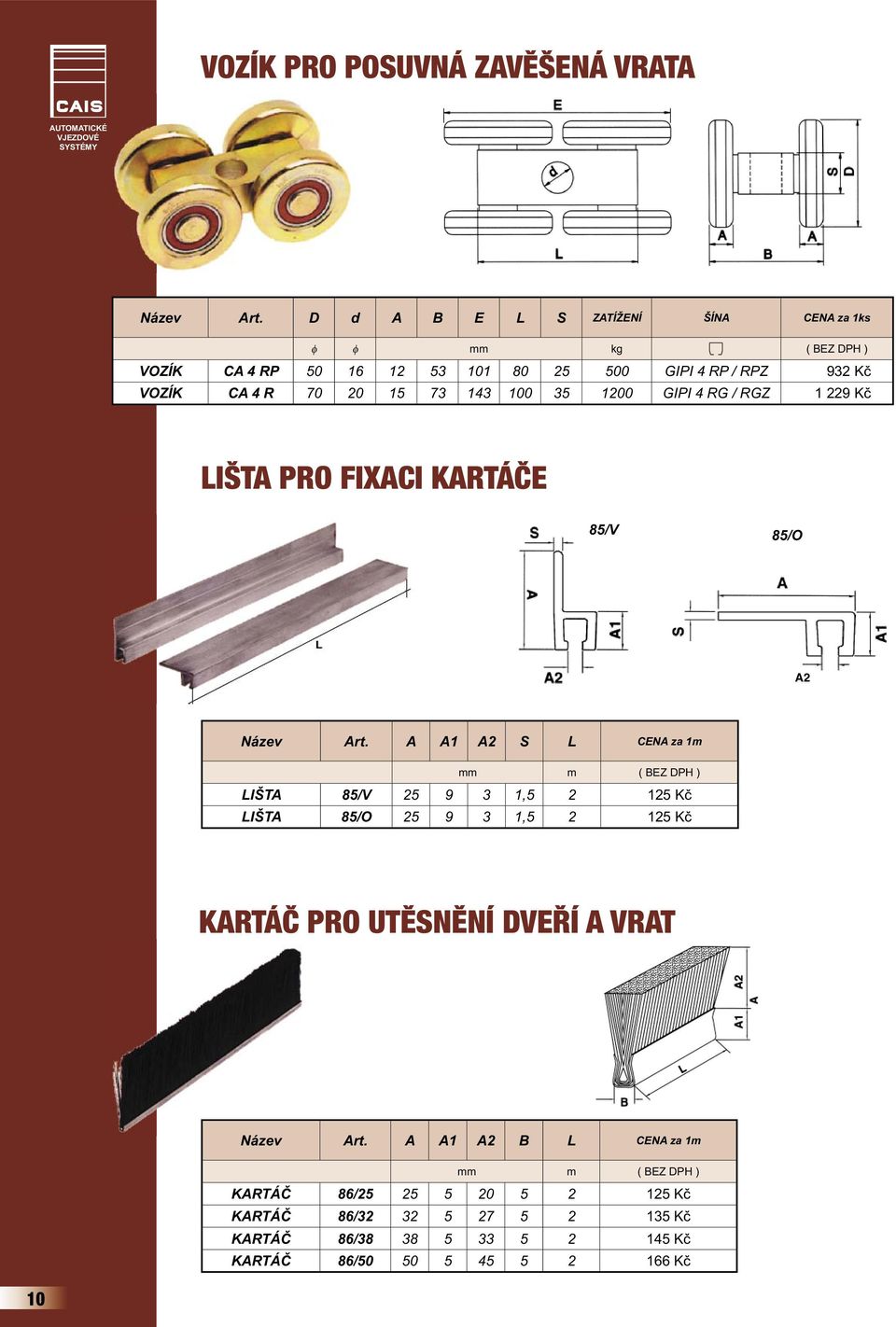 143 100 35 1200 GIPI 4 RG / RGZ 1 229 Kč LIŠTA PRO FIXACI KARTÁČE 85/V 85/O A2 Název Art.