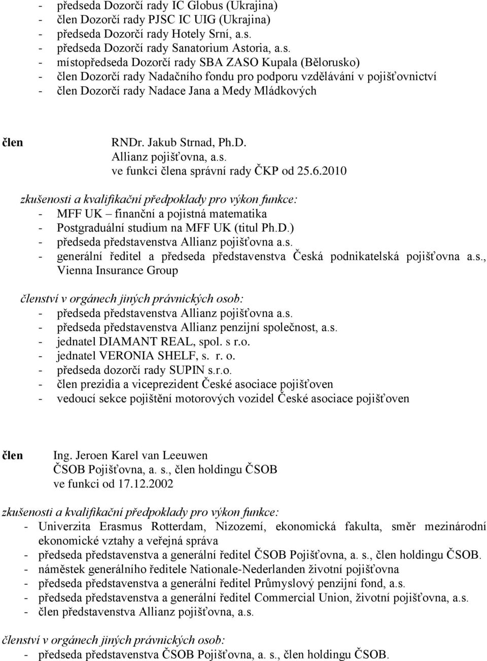 (Ukrajina) - člen Dozorčí rady PJSC IC UIG (Ukrajina) da Dozorčí rady Hotely Srní, a.s.