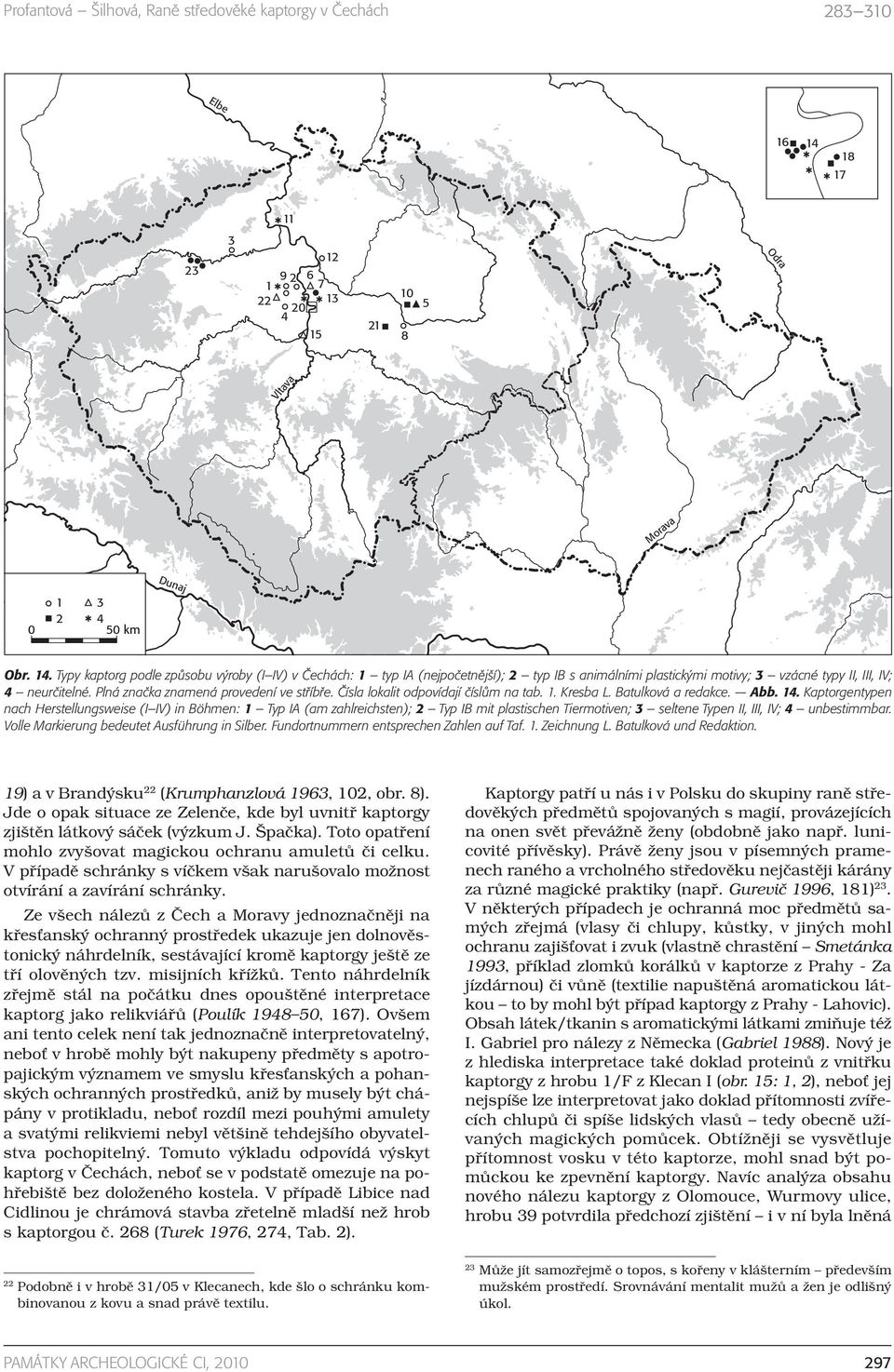 Kaptorgentypen nach Herstellungsweise (I IV) in Böhmen: 1 Typ IA (am zahlreichsten); 2 Typ IB mit plastischen Tiermotiven; 3 seltene Typen II, III, IV; 4 unbestimmbar.