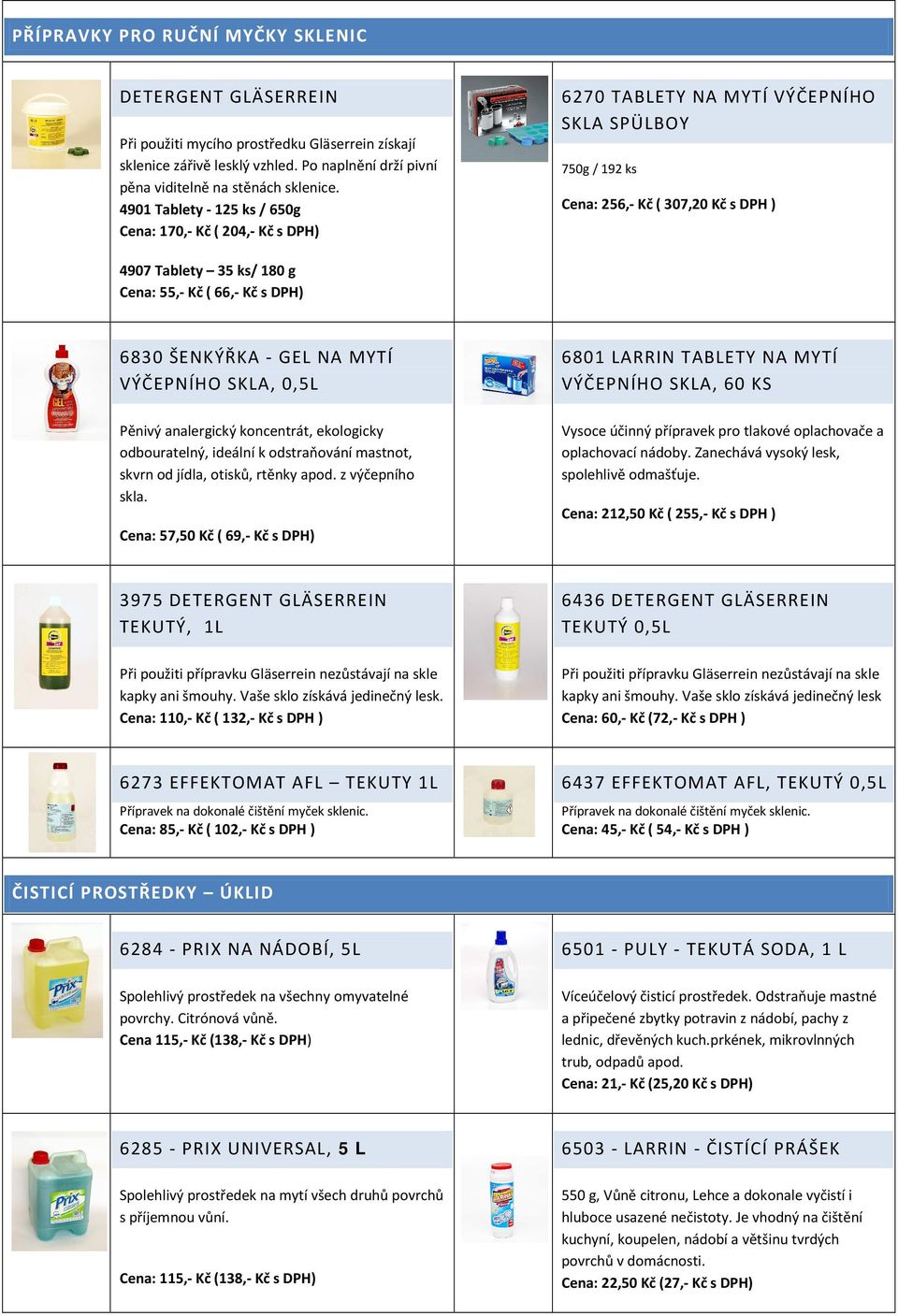 66,- Kč s DPH) 6830 ŠENKÝŘKA - GEL NA MYTÍ VÝČEPNÍHO SKLA, 0,5L Pěnivý analergický koncentrát, ekologicky odbouratelný, ideální k odstraňování mastnot, skvrn od jídla, otisků, rtěnky apod.