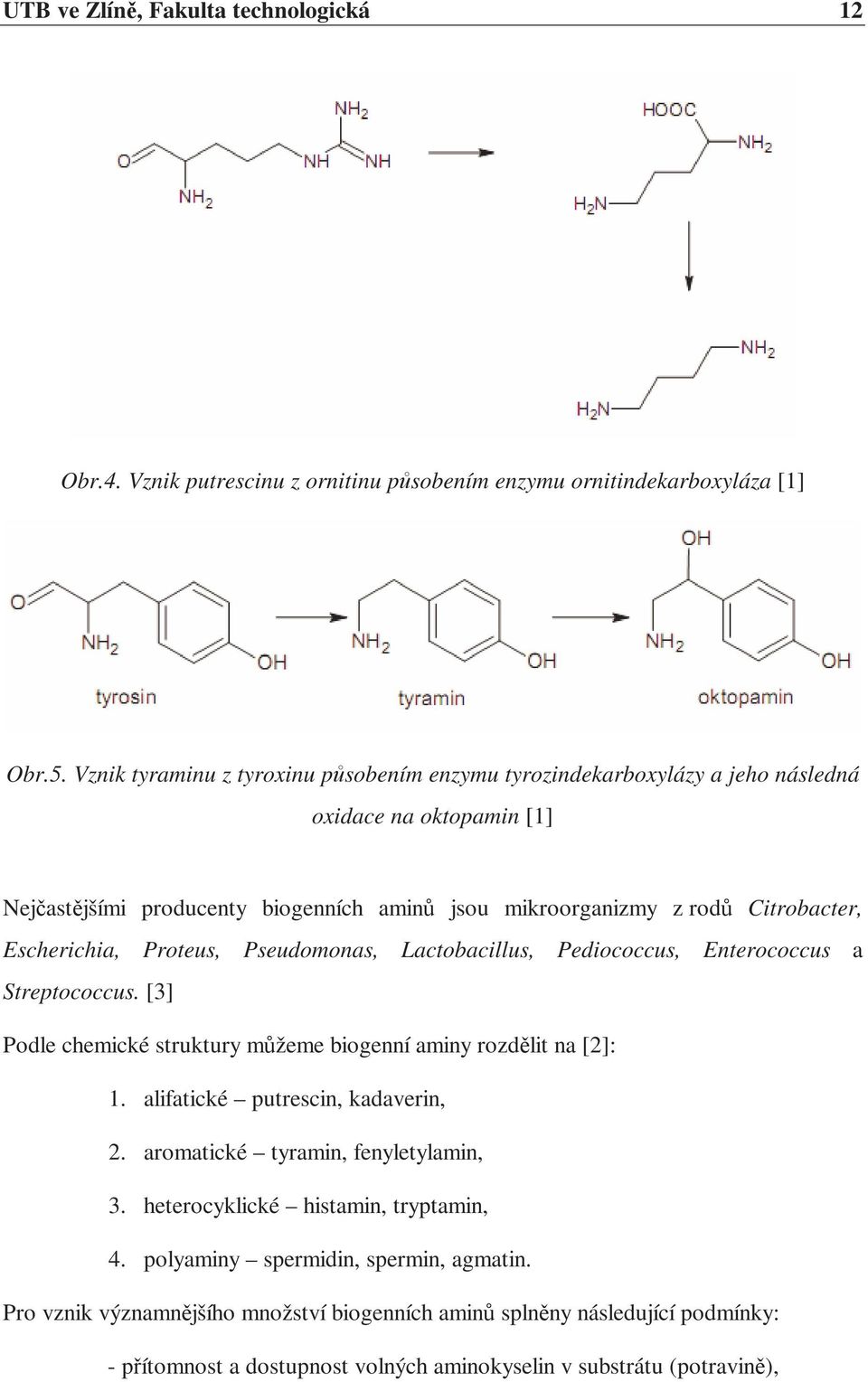 Escherichia, Proteus, Pseudomonas, Lactobacillus, Pediococcus, Enterococcus a Streptococcus. [3] Podle chemické struktury můžeme biogenní aminy rozdělit na [2]: 1.