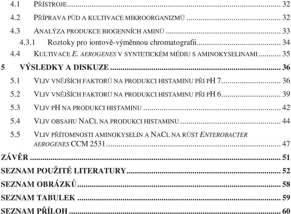 .. 39 5.3 VLIV PH NA PRODUKCI HISTAMINU... 42 5.4 VLIV OBSAHU NACL NA PRODUKCI HISTAMINU... 44 5.