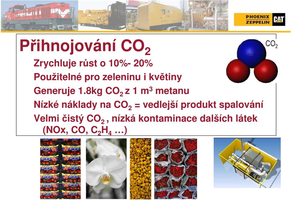 8kg CO2 z 1 m3 metanu Nízké náklady na CO2 = vedlejší