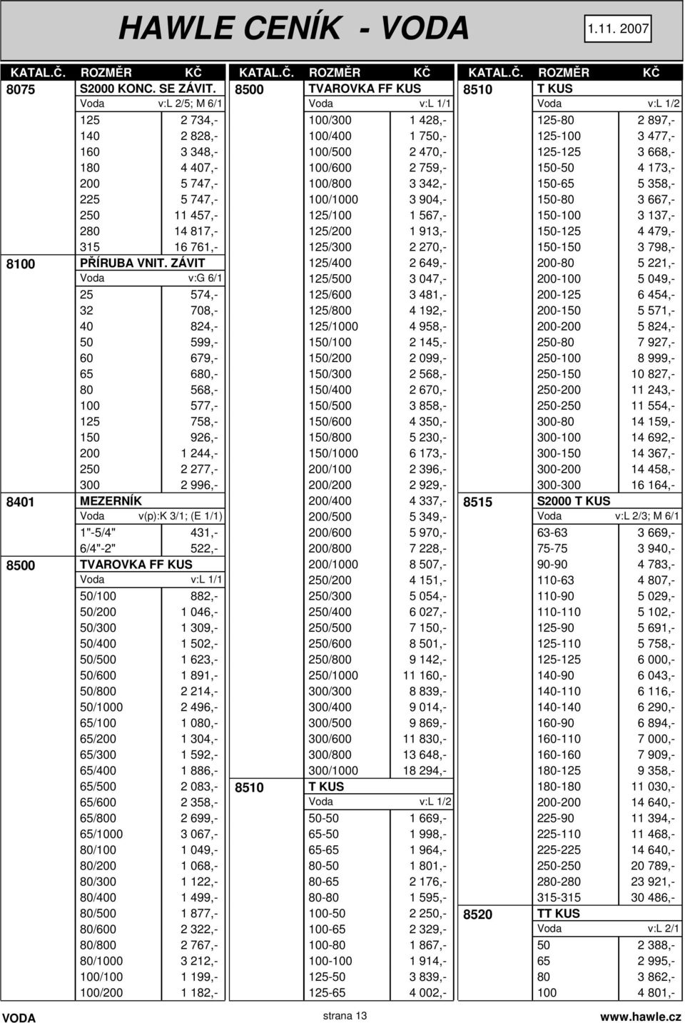 522,- 8500 TVAROVKA FF KUS v:l 1/1 50/100 882,- 50/200 1 046,- 50/300 1 309,- 50/400 1 502,- 50/500 1 623,- 50/600 1 891,- 50/800 2 214,- 50/1000 2 496,- 65/100 1 080,- 65/200 1 304,- 65/300 1 592,-