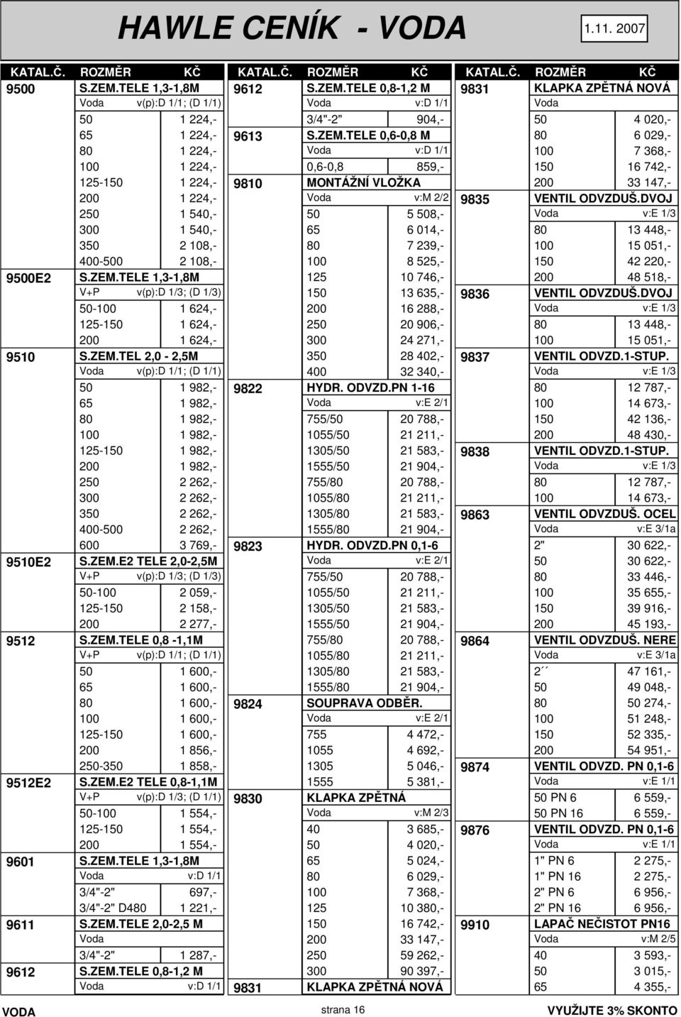 ZEM.TELE 0,8-1,1M V+P v(p):d 1/1; (D 1/1) 50 1 600,- 65 1 600,- 80 1 600,- 100 1 600,- 125-150 1 600,- 200 1 856,- 250-350 1 858,- 9512E2 S.ZEM.E2 TELE 0,8-1,1M V+P v(p):d 1/3; (D 1/1) 50-100 1 554,- 125-150 1 554,- 200 1 554,- 9601 S.