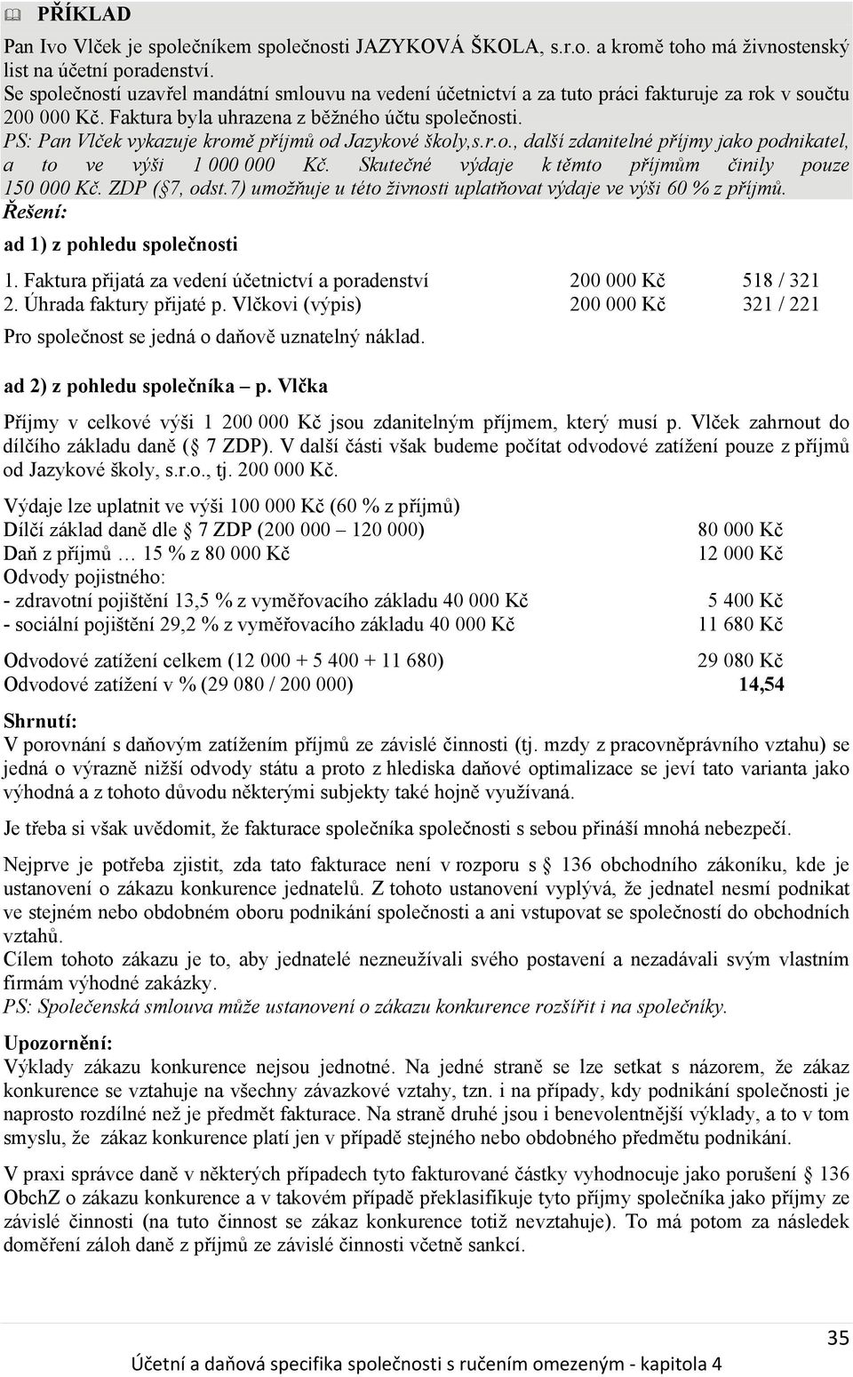 PS: Pan Vlček vykazuje kromě příjmů od Jazykové školy,s.r.o., další zdanitelné příjmy jako podnikatel, a to ve výši 1 000 000 Kč. Skutečné výdaje k těmto příjmům činily pouze 150 000 Kč.