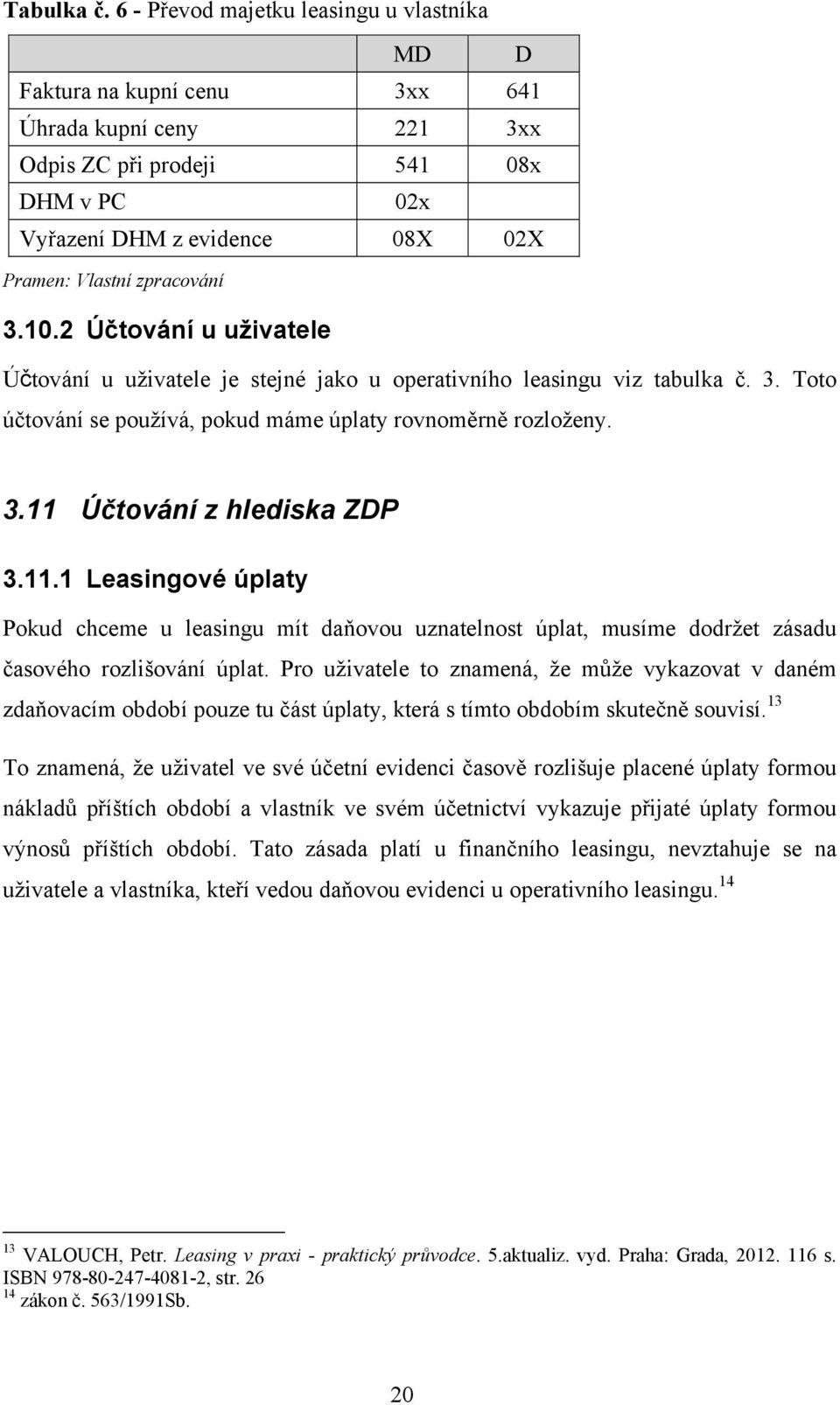 zpracování 3.10.2 Účtování u uživatele Účtování u uživatele je stejné jako u operativního leasingu viz tabulka č. 3. Toto účtování se používá, pokud máme úplaty rovnoměrně rozloženy. 3.11 Účtování z hlediska ZDP 3.
