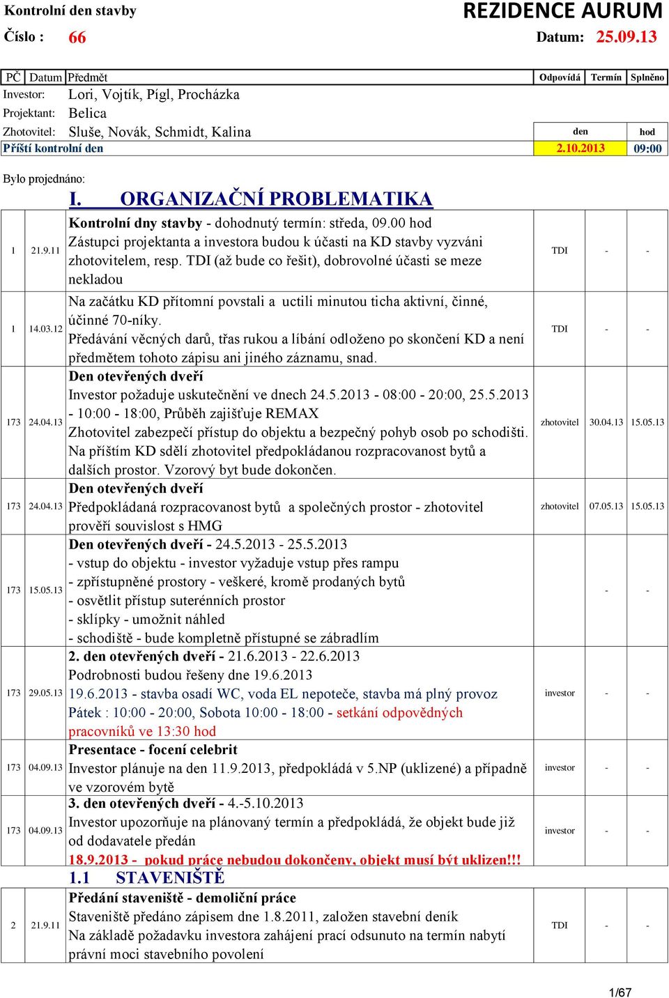 00 hod Zástupci projektanta a investora budou k účasti na KD stavby vyzváni zhotovitelem, resp.