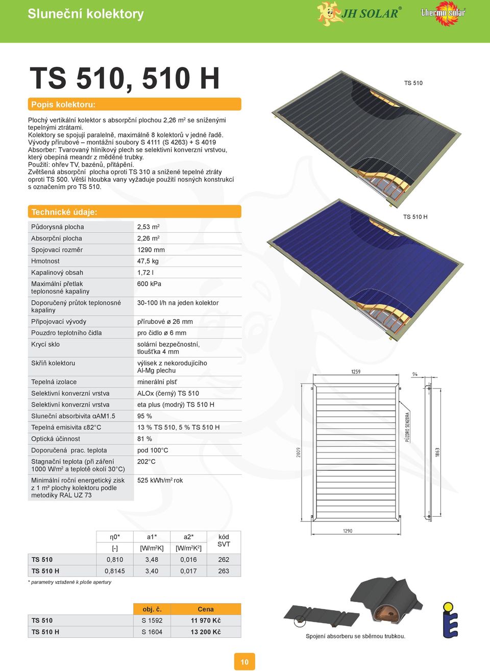 Vývody přírubové montážní soubory S 4111 (S 4263) + S 4019 Absorber: Tvarovaný hliníkový plech se selektivní konverzní vrstvou, který obepíná meandr z měděné trubky.