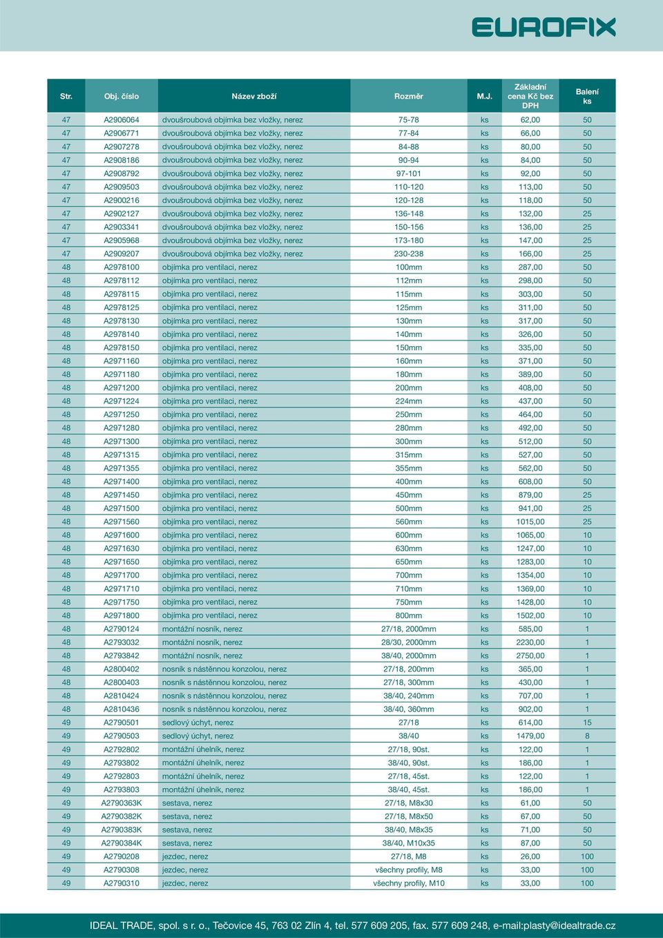 50 47 A2900216 dvoušroubová objímka bez vložky, nerez 120-128 118,00 50 47 A2902127 dvoušroubová objímka bez vložky, nerez 136-148 132,00 25 47 A2903341 dvoušroubová objímka bez vložky, nerez 150-156