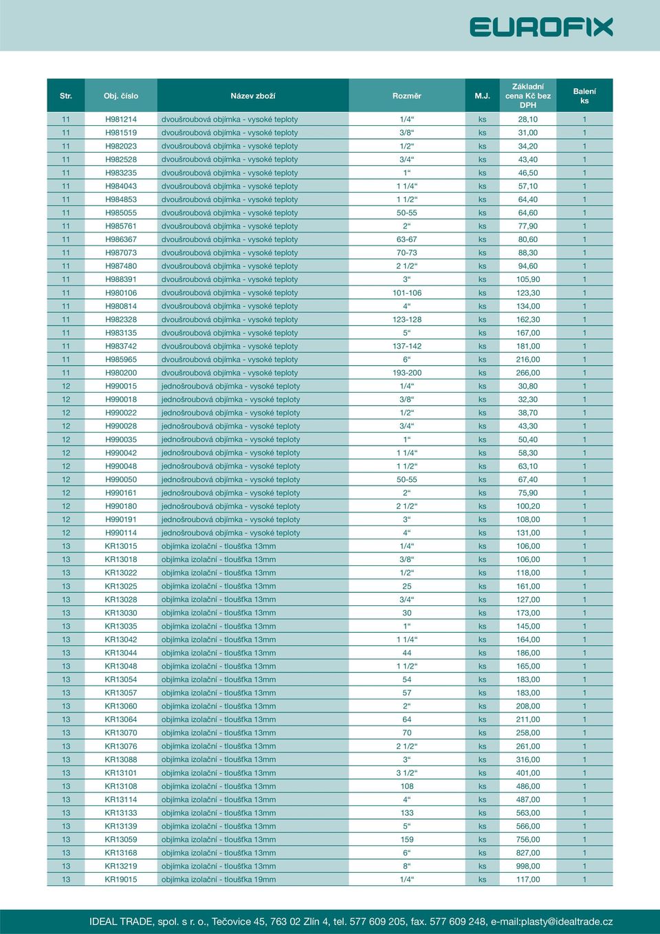 objímka - vysoké teploty 1 1/2 64,40 1 11 H985055 dvoušroubová objímka - vysoké teploty 50-55 64,60 1 11 H985761 dvoušroubová objímka - vysoké teploty 2 77,90 1 11 H986367 dvoušroubová objímka -