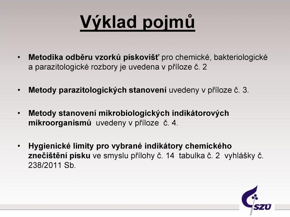 Metody stanovení mikrobiologických indikátorových mikroorganismů uvedeny v příloze č. 4.