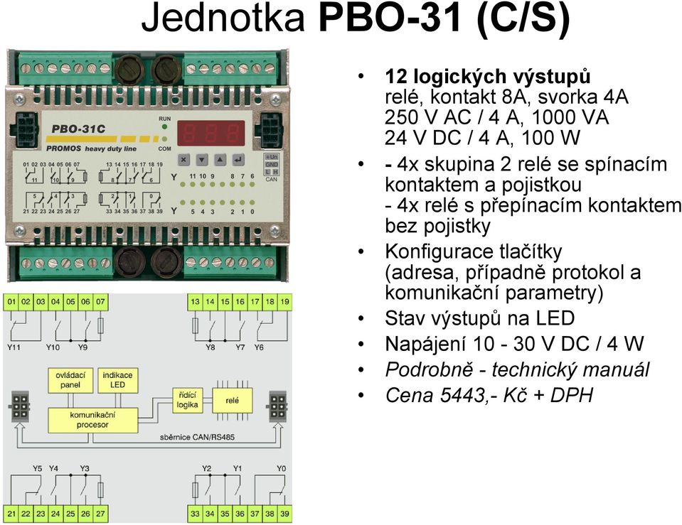 přepínacím kontaktem bez pojistky Konfigurace tlačítky (adresa, případně protokol a komunikační