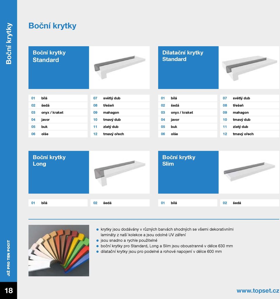 bílá 02 šedá krytky jsou dodávány v různých barvách shodných se všemi dekorativními lamináty z naší kolekce a jsou odolné UV záření jsou snadno a rychle použitelné boční krytky pro