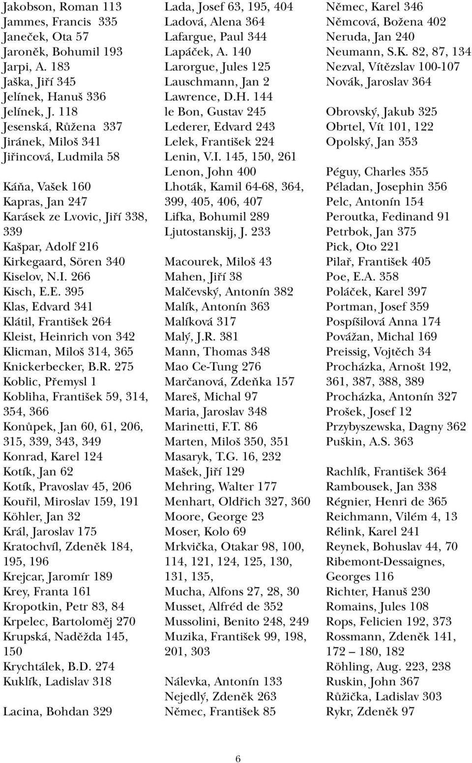 E. 395 Klas, Edvard 341 Klátil, František 264 Kleist, Heinrich von 342 Klicman, Miloš 314, 365 Knickerbecker, B.R.