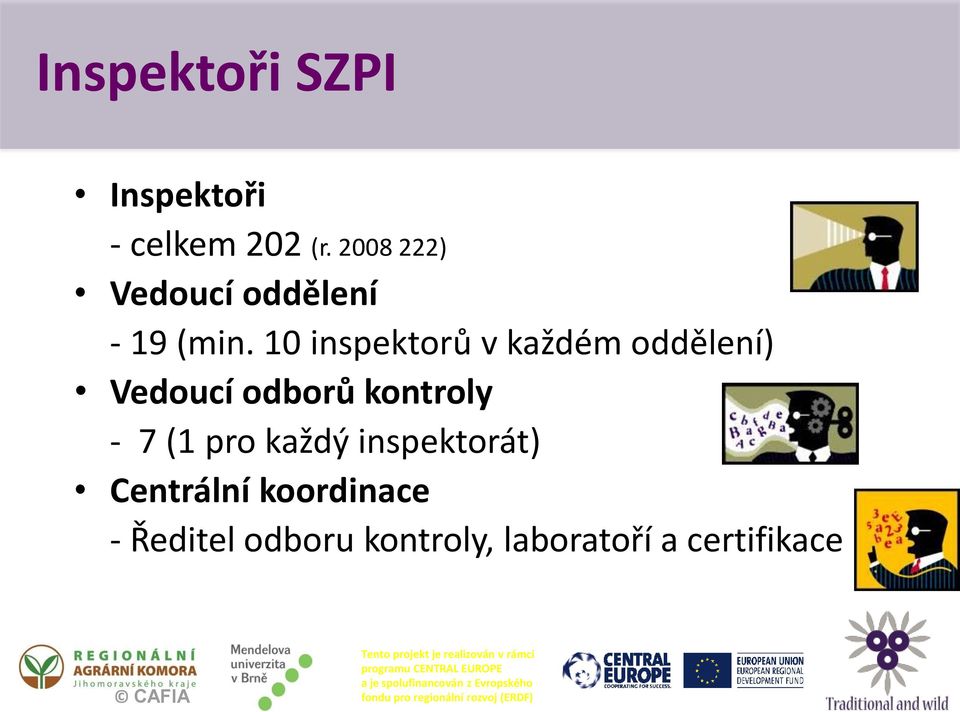 10 inspektorů v každém oddělení) Vedoucí odborů kontroly - 7
