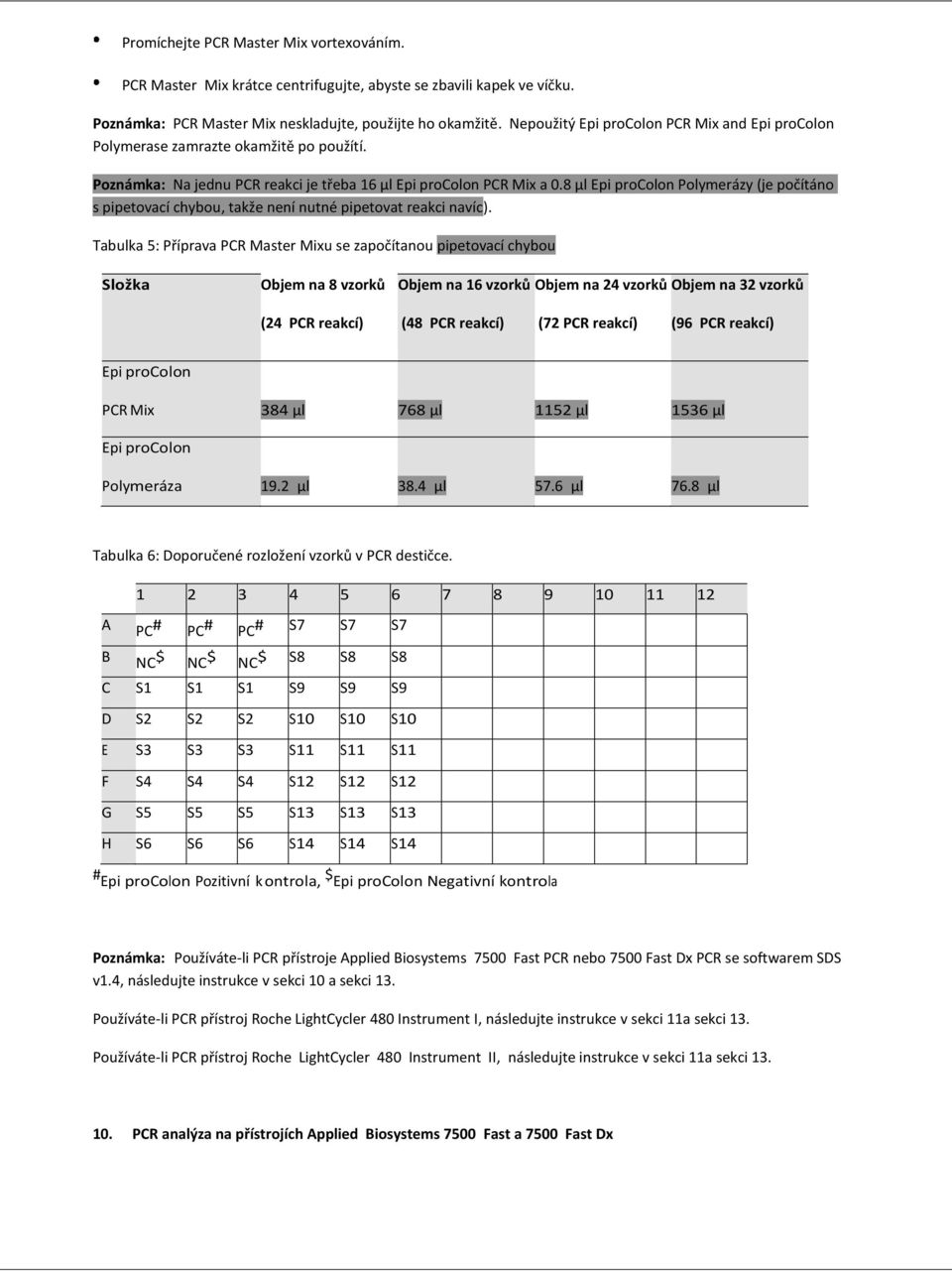 8 μl Epi procolon Polymerázy (je počítáno s pipetovací chybou, takže není nutné pipetovat reakci navíc).