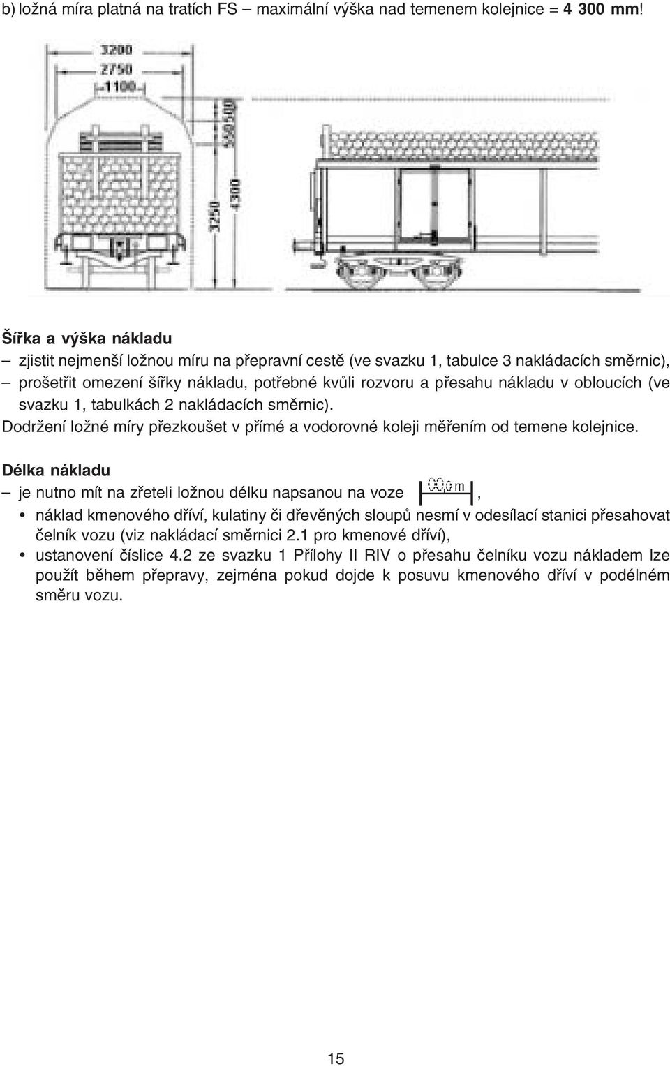 obloucích (ve svazku 1, tabulkách 2 nakládacích směrnic). Dodržení ložné míry přezkoušet v přímé a vodorovné koleji měřením od temene kolejnice.