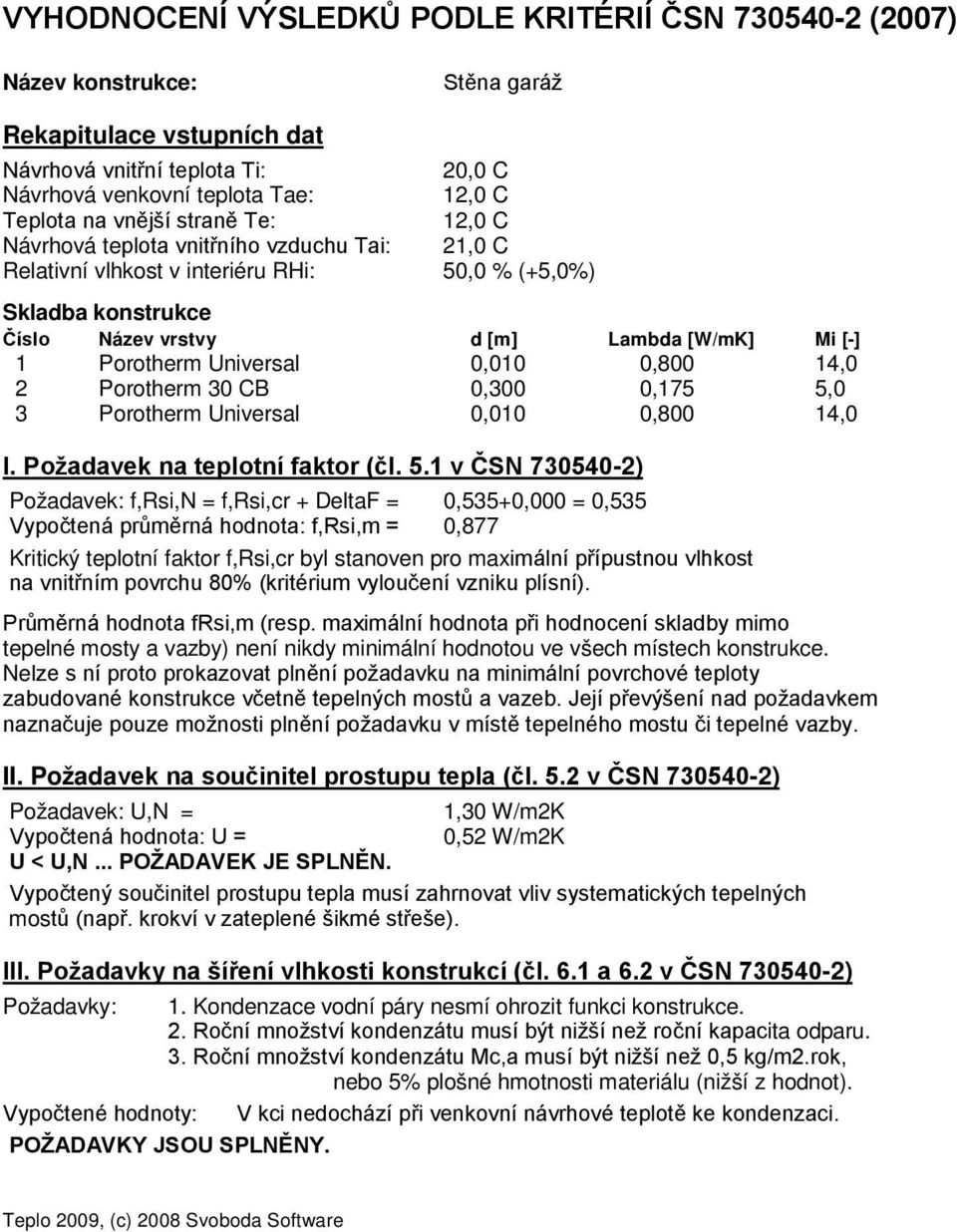 1,30 W/m2K 0,52 W/m2K 3. Roční množství kondenzátu Mc,a musí být nižší než 0,5 kg/m2.