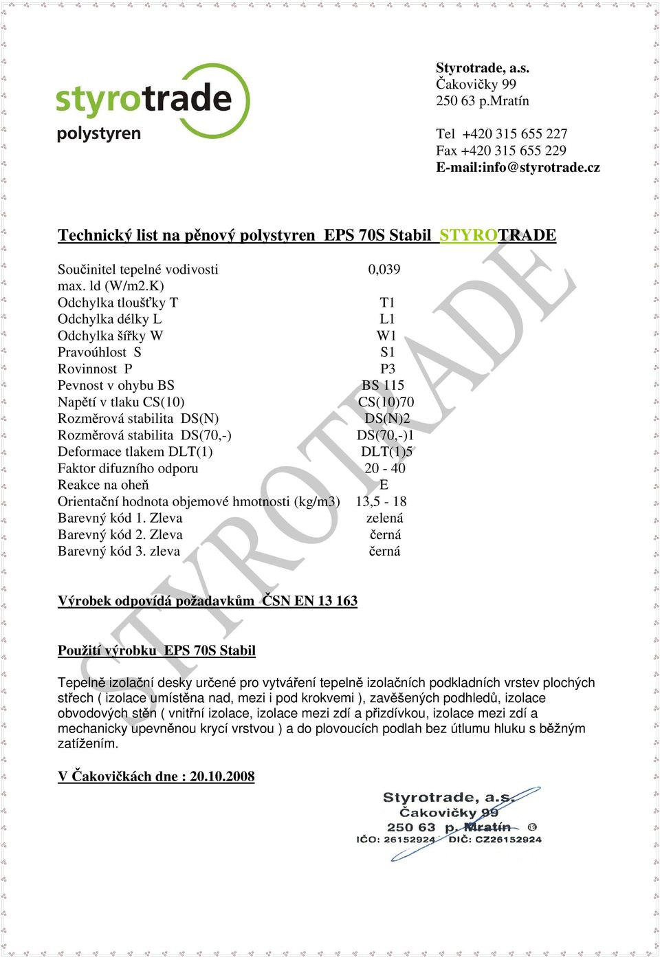 Technický list na p nový polystyren EPS 100F Fasádní - STYROTRADE ...