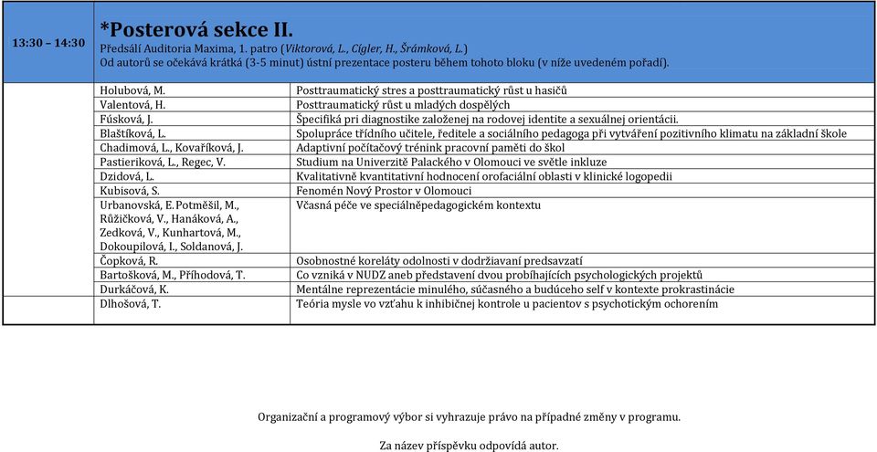 Pastieriková, L., Regec, V. Dzidová, L. Kubisová, S. Urbanovská, E. Potměšil, M., Růžičková, V., Hanáková, A., Zedková, V., Kunhartová, M., Dokoupilová, I., Soldanová, J. Čopková, R. Bartošková, M.