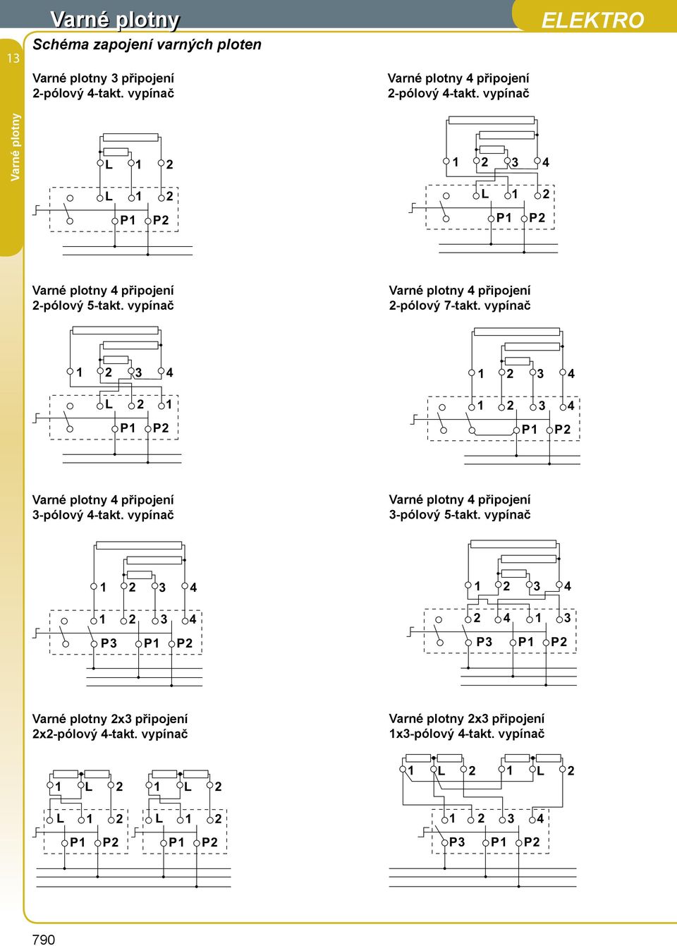 vypínač Varné plotny 4 připojení -pólový 7-takt. vypínač 4 L P P 4 4 P P Varné plotny 4 připojení -pólový 4-takt.