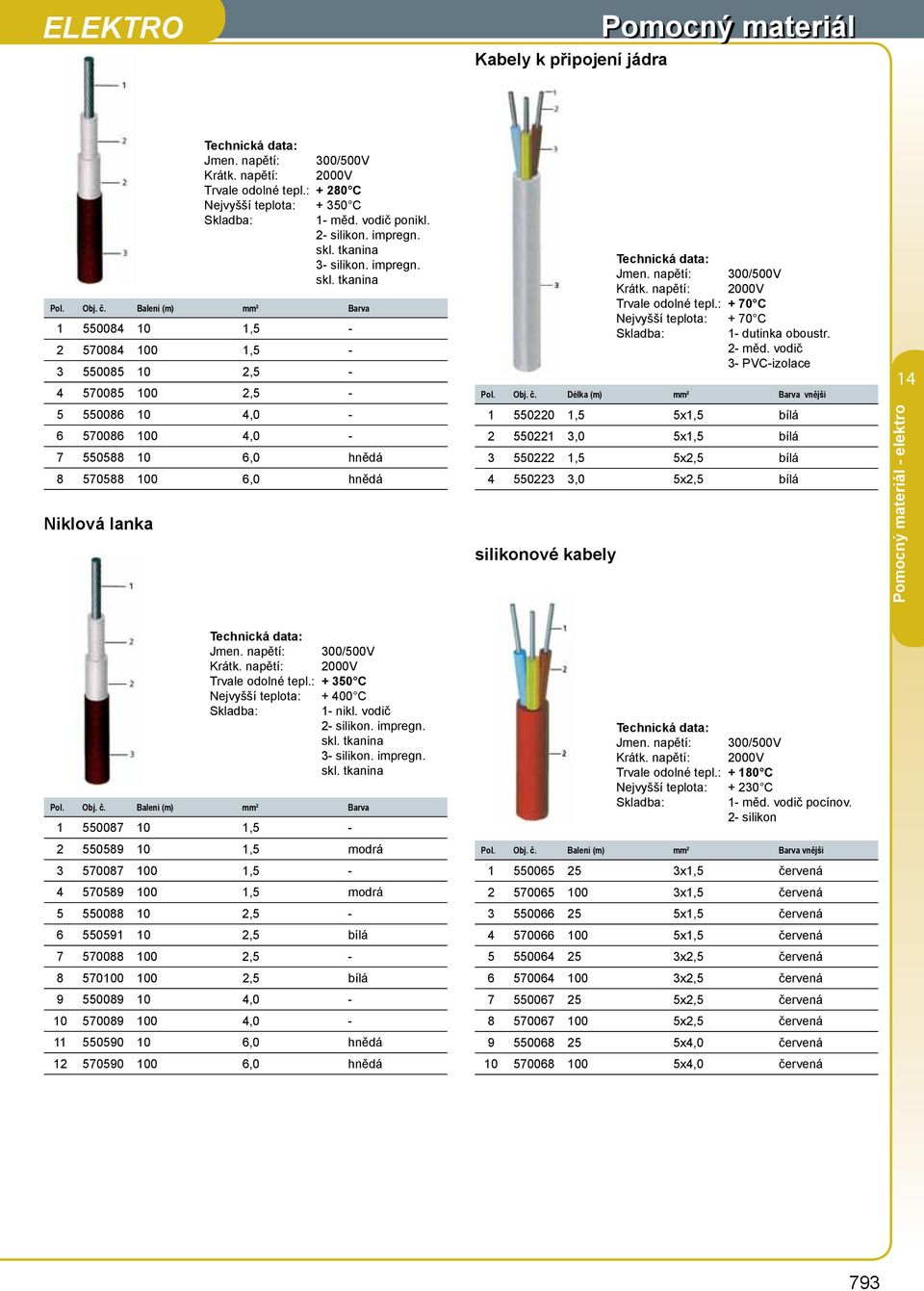 Balení (m) mm² Barva 550084 0,5-570084 00,5-550085 0,5-4 570085 00,5-5 550086 0 4,0-6 570086 00 4,0-7 550588 0 6,0 hnědá 8 570588 00 6,0 hnědá silikonové kabely Jmen. napětí: 00/500V Krátk.