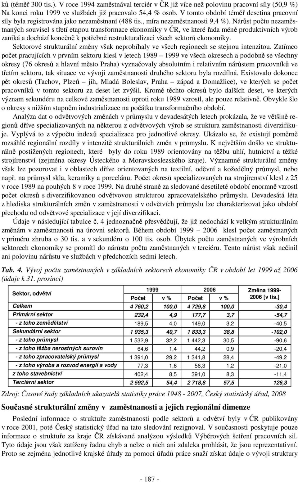 Nárůst počtu nezaměstnaných souvisel s třetí etapou transformace ekonomiky v ČR, ve které řada méně produktivních výrob zaniká a dochází konečně k potřebné restrukturalizaci všech sektorů ekonomiky.