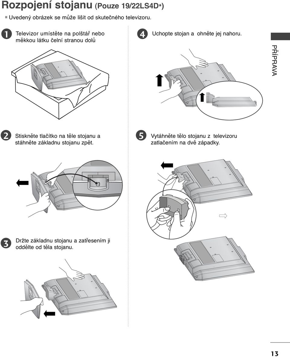 nahoru. PŘÍPRAVA Stiskněte tlačítko na těle stojanu a stáhněte základnu stojanu zpět.