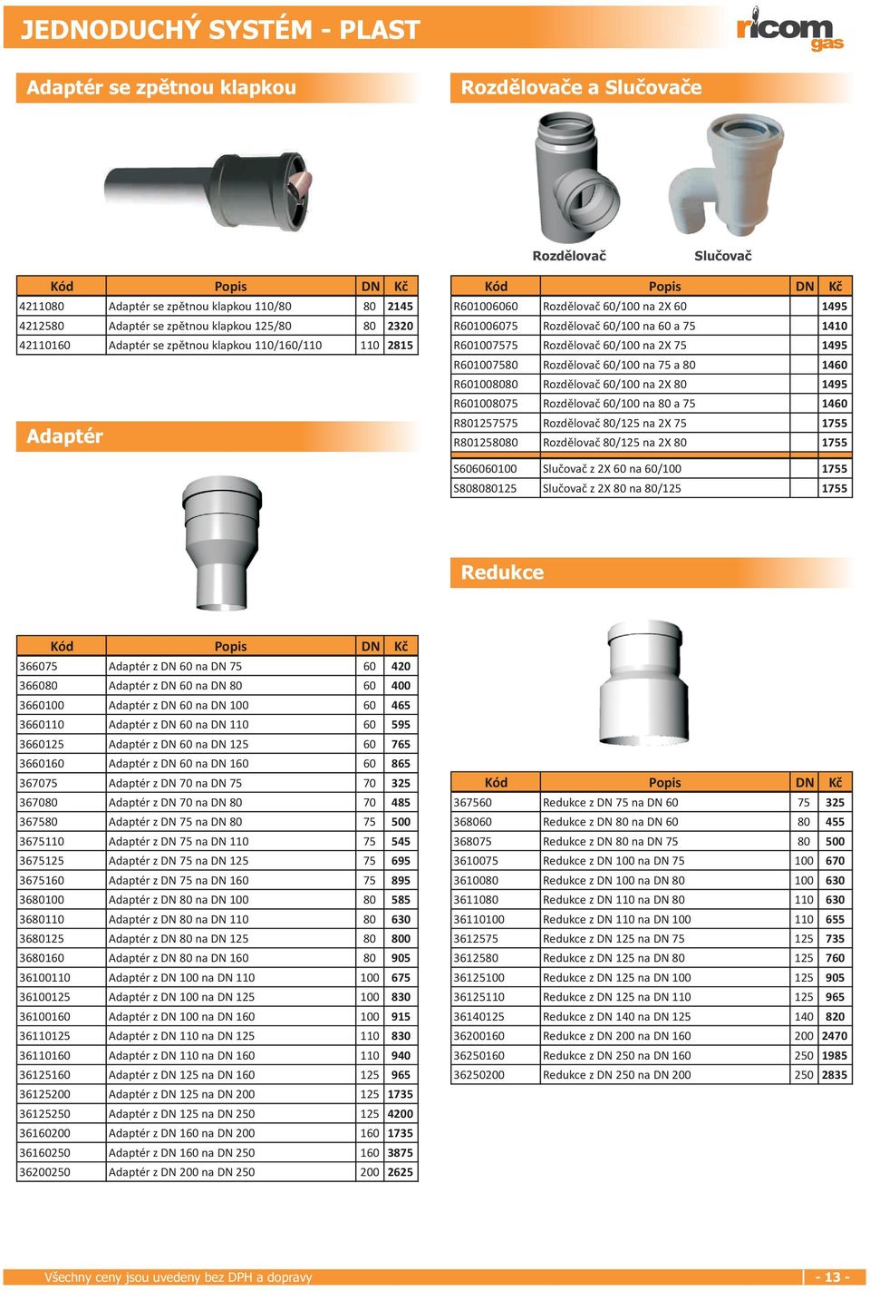 R601007580 Rozdìlovaè 60/100 na 75 a 80 1460 R601008080 Rozdìlovaè 60/100 na 2X 80 1495 R601008075 Rozdìlovaè 60/100 na 80 a 75 1460 R801257575 Rozdìlovaè 80/125 na 2X 75 1755 R801258080 Rozdìlovaè