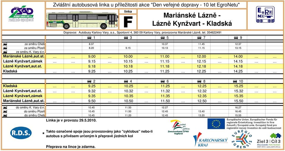 00 Lázně Kynžvart,zámek 9.15 10.15 11.15 12.15 14.15 Lázně Kynžvart,aut.st. 9.18 10.18 11.18 12.18 14.18 Kladská 9.25 10.25 11.25 12.25 14.25 Kladská Lázně Kynžvart,aut.st. Lázně Kynžvart,zámek Mariánské Lázně,aut.
