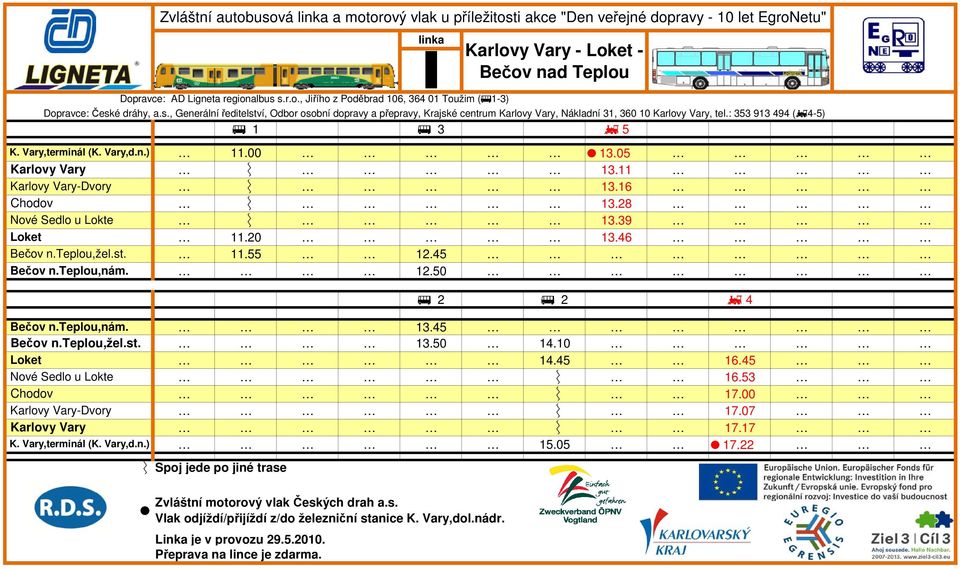 Bečov n.teplou,nám. Bečov n.teplou,nám. Bečov n.teplou,žel.st. Loket Nové Sedlo u Lokte Chodov Karlovy Vary-Dvory Karlovy Vary K. Vary,terminál (K. Vary,d.n.) Zvláštní autobusová a motorový vlak u příležitosti akce "Den veřejné dopravy - 10 let EgroNetu" Karlovy Vary - Loket - Bečov nad Teplou 11.