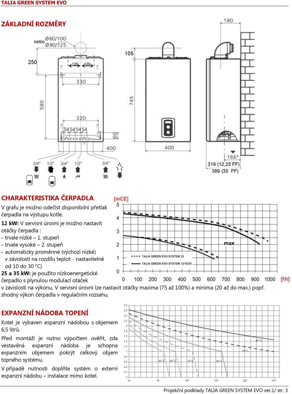 stupeň - automaticky proměnné (výchozí nízké) v závislosti na rozdílu teplot - nastavitelné od 10 do 30 C) 25 a 35 kw: je použito nízkoenergetické čerpadlo s plynulou modulací otáček v závislosti na