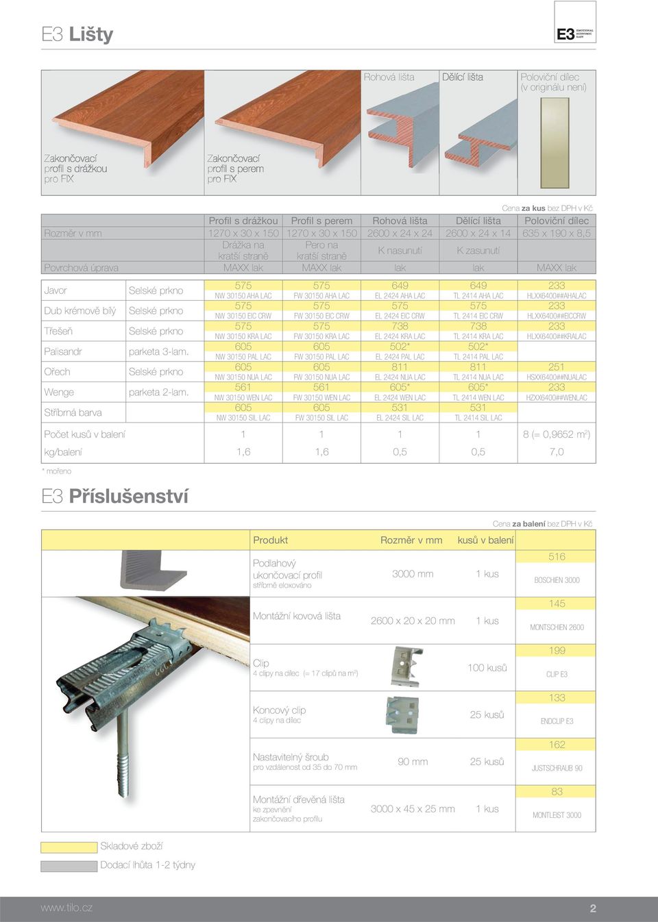 lak lak lak MAXX lak krémově bílý Palisandr Wenge Stříbrná barva Počet kusů v balení kg/balení * mořeno E3 Příslušenství 575 575 649 649 233 NW 3050 AHA LAC FW 3050 AHA LAC EL 2424 AHA LAC TL 244 AHA