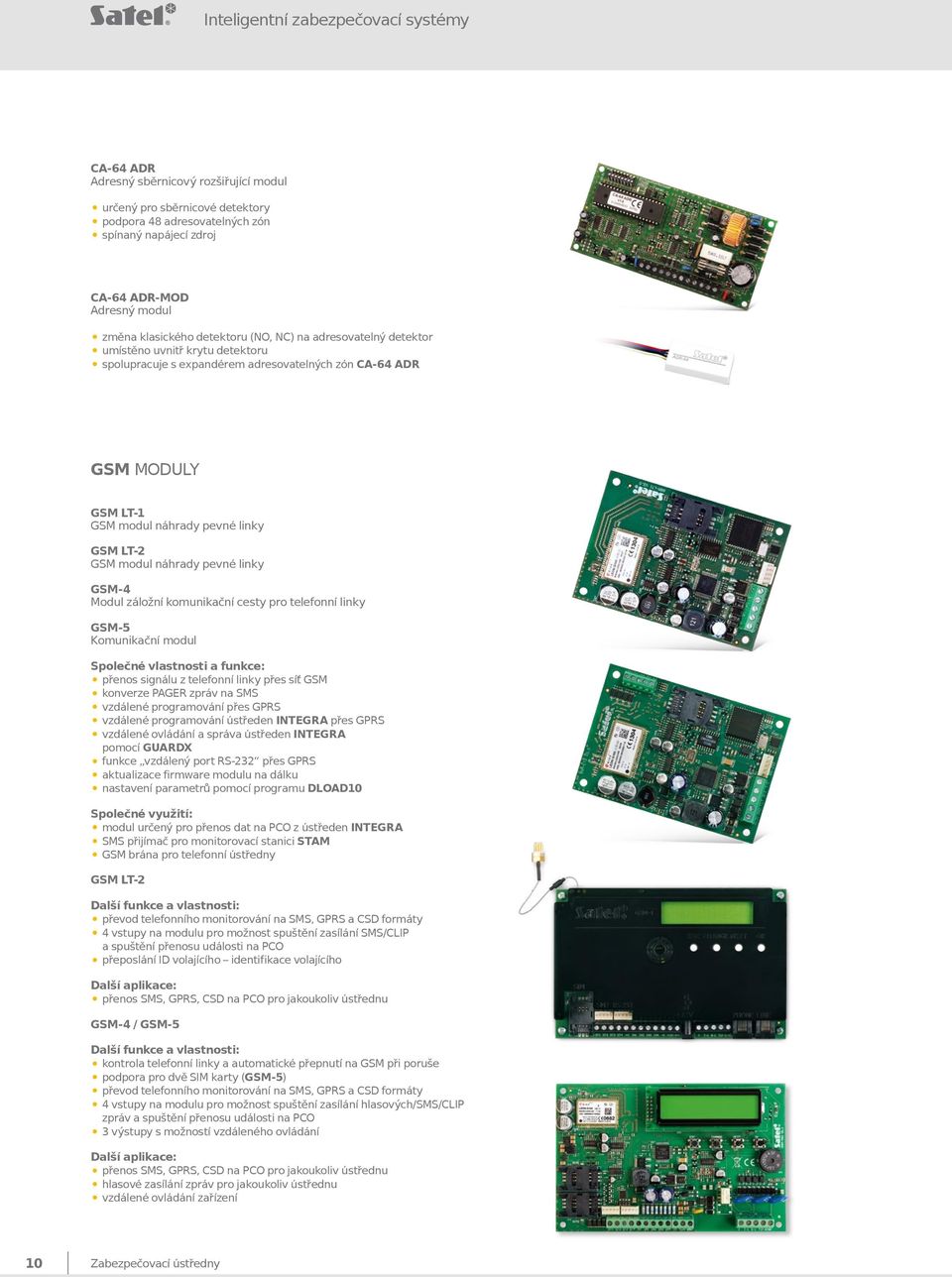 GSM LT-2 GSM modul náhrady pevné linky GSM-4 Modul záložní komunikační cesty pro telefonní linky GSM-5 Komunikační modul Společné vlastnosti a funkce: přenos signálu z telefonní linky přes síť GSM