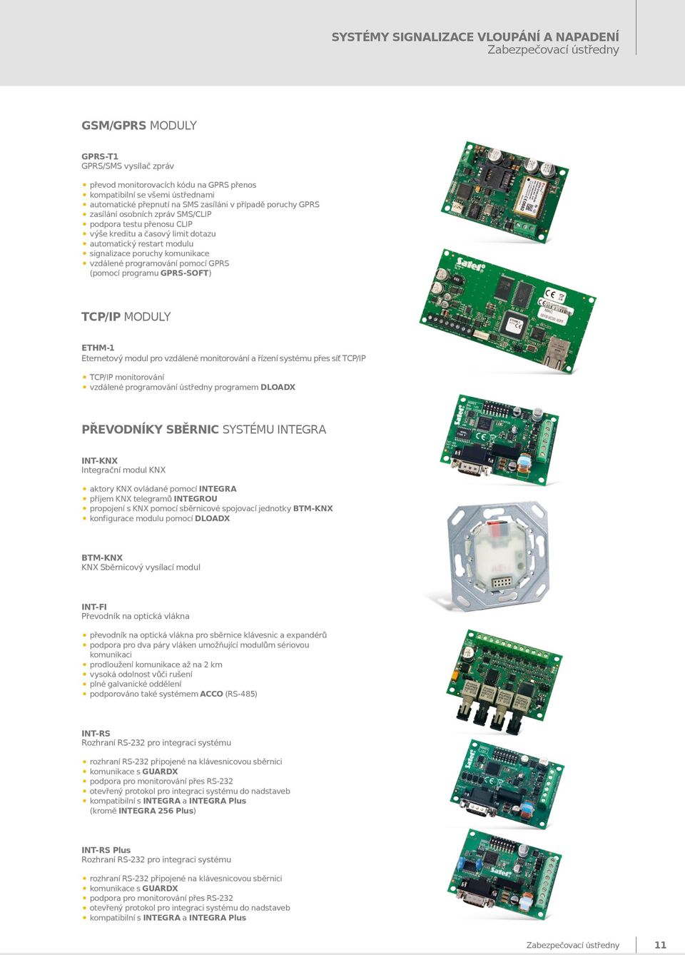 na SMS zasíláni v případě poruchy GPRS (pomocí programu GPRS-SOFT) TCP/IP MODULY ETHM-1 Eternetový modul pro vzdálené monitorování a řízení systému přes síť TCP/IP TCP/IP monitorování vzdálené
