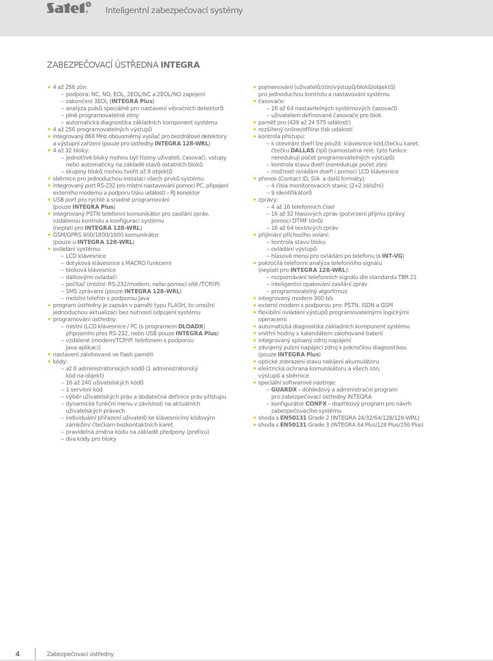 a výstupní zařízení (pouze pro ústředny INTEGRA 128-WRL) 4 až 32 bloky: jednotlivé bloky mohou být řízeny uživateli, časovači, vstupy nebo automaticky na základě stavů ostatních bloků skupiny bloků