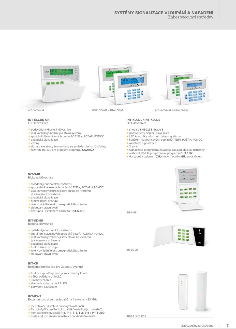 deskou ústředny rozhraní RS-232 pro připojení programu GUARDX shoda s EN50131 Grade 3 akustická signalizace 2 zóny podsvětlený displej i klávesnice LED kontrolky informují o stavu systému spuštění