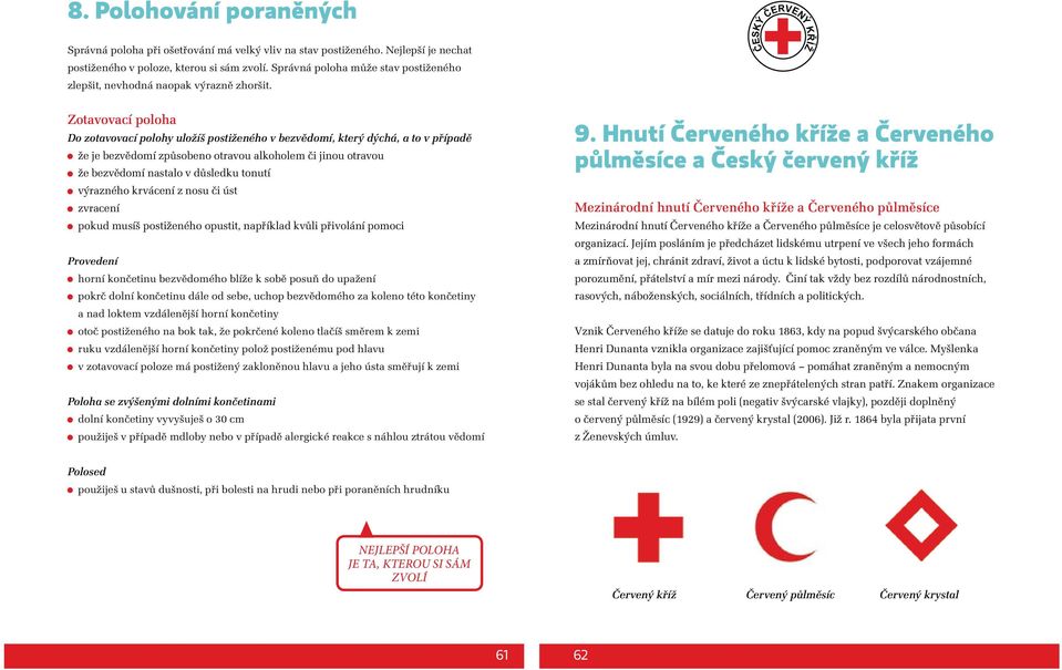 ČESKÝ ČERVENÝ KŘÍŽ Zotavovací poloha Do zotavovací polohy uložíš postiženého v bezvědomí, který dýchá, a to v případě že je bezvědomí způsobeno otravou alkoholem či jinou otravou že bezvědomí nastalo