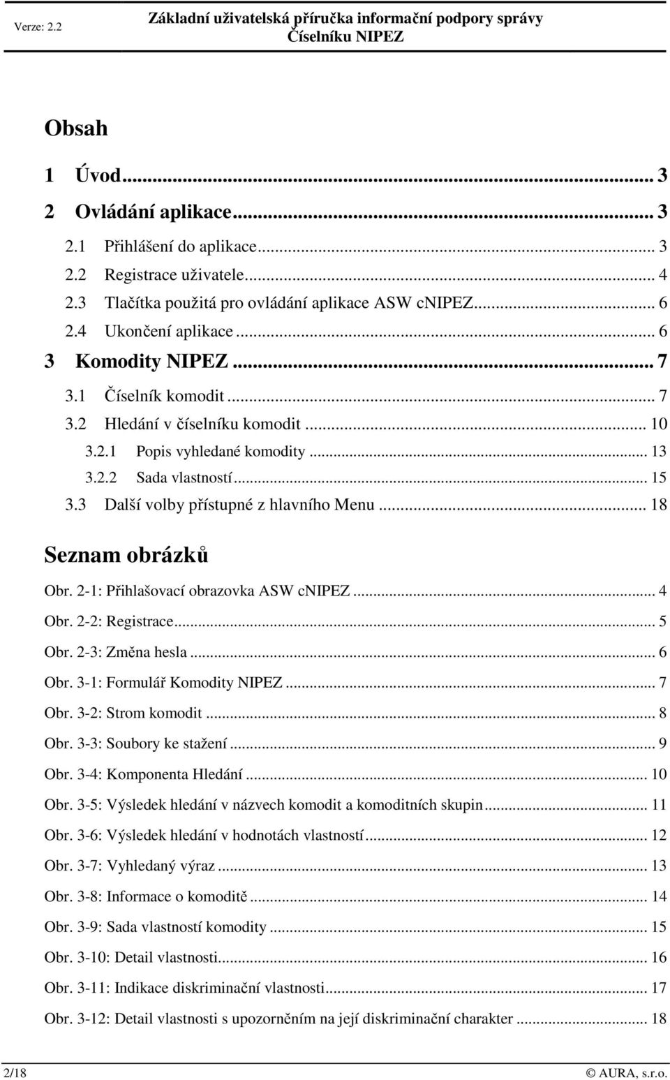 .. 13 3.2.2 Sada vlastností... 15 3.3 Další volby přístupné z hlavního Menu... 18 Seznam obrázků Obr. 2-1: Přihlašovací obrazovka ASW cnipez... 4 Obr. 2-2: Registrace... 5 Obr. 2-3: Změna hesla.