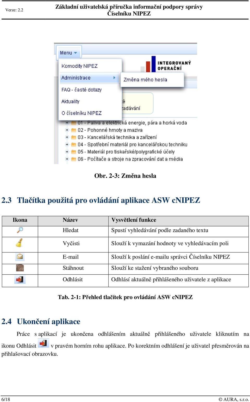 vymazání hodnoty ve vyhledávacím poli Slouží k poslání e-mailu správci Slouží ke stažení vybraného souboru Odhlásí aktuálně přihlášeného uživatele z aplikace Tab.