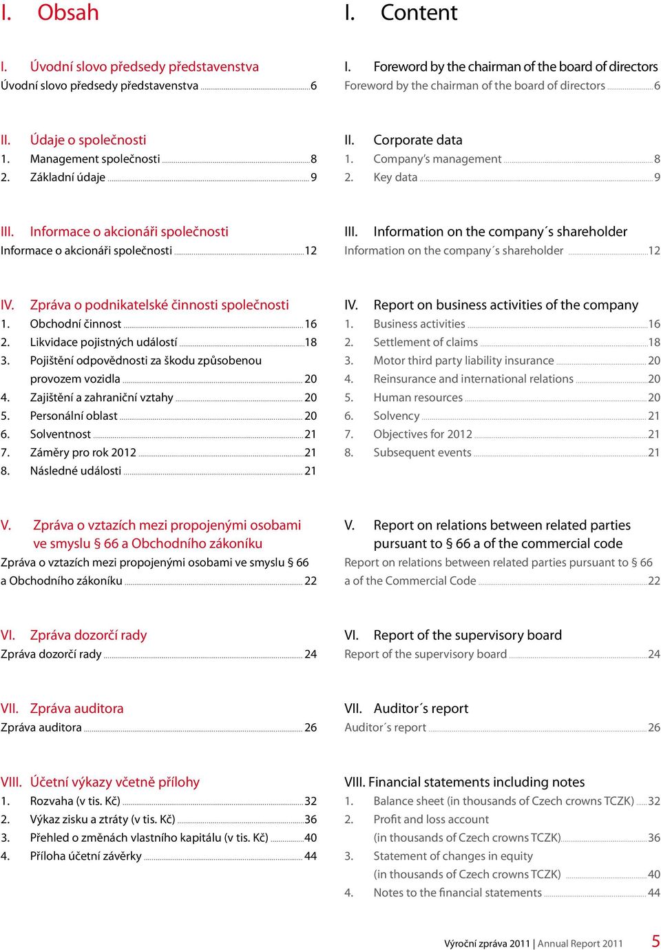 Company s management 8 2. Key data 9 III. Informace o akcionáři společnosti Informace o akcionáři společnosti 12 III.