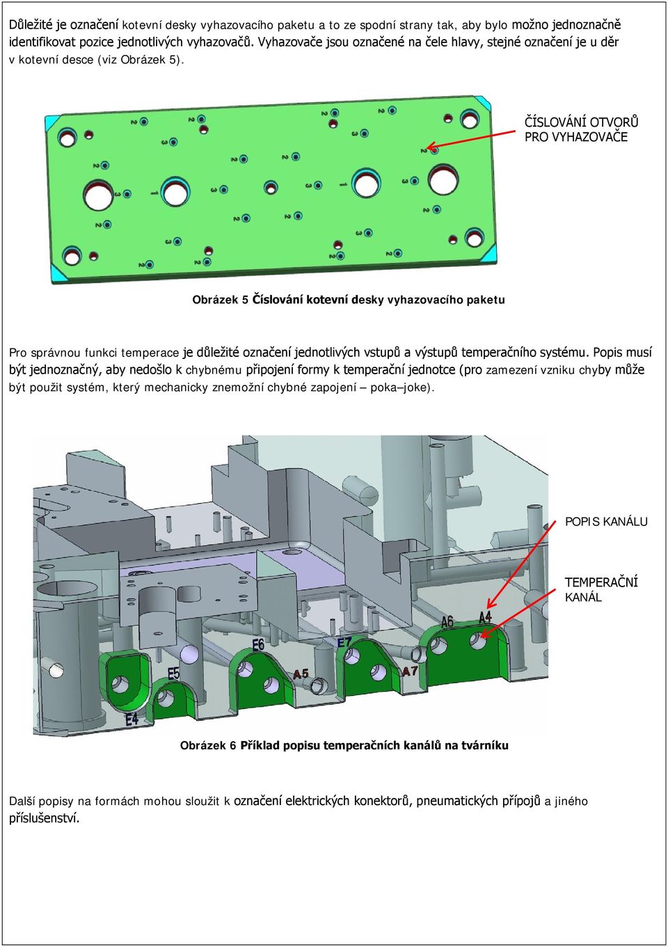 ČÍSLOVÁNÍ OTVORŮ PRO VYHAZOVAČE Obrázek 5 Číslování kotevní desky vyhazovacího paketu Pro správnou funkci temperace je důležité označení jednotlivých vstupů a výstupů temperačního systému.