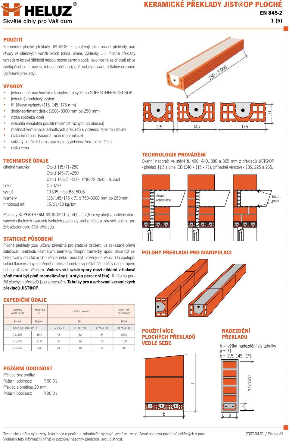 VÝHODY jednoduché navrhování v komplexním systému SUPE THERM-JIST OP jednotný modulový systém tři šířkové varianty (115, 145, 175 mm) široký sortiment délek (1000 3000 mm po 250 mm) nízká spotřeba