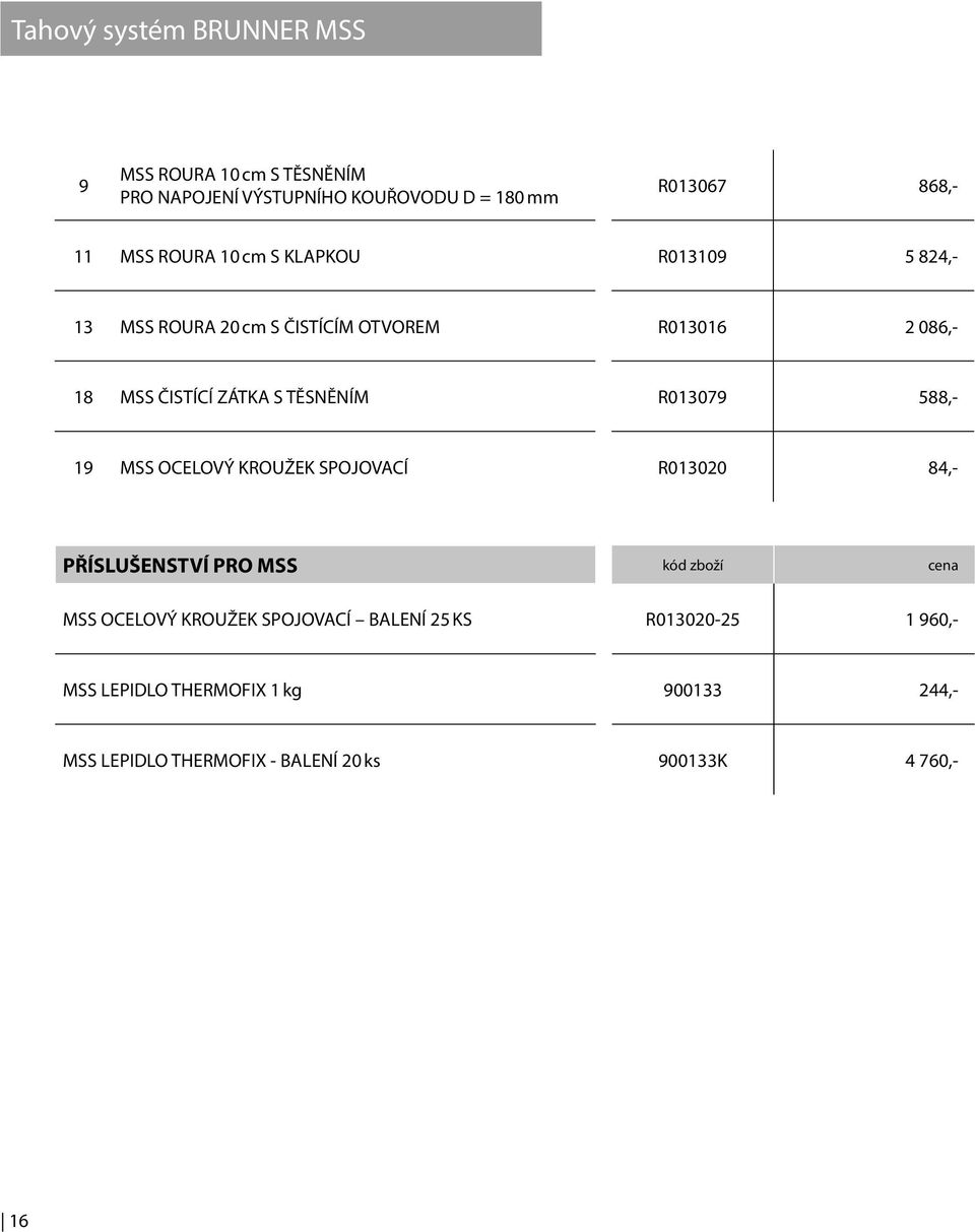 R013079 588,- 19 MSS OCELOVÝ KROUŽEK SPOJOVACÍ R013020 84,- PŘÍSLUŠENSTVÍ PRO MSS kód zboží cena MSS OCELOVÝ KROUŽEK