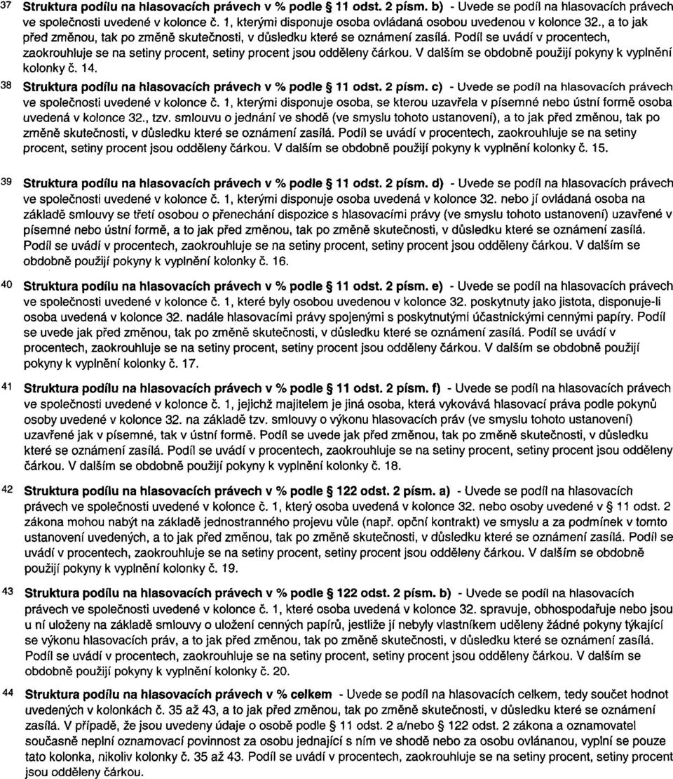 Podíl se uvádí v procentech, zaokrouhluje se na setiny procent, setiny procent jsou odděleny čárkou. V dalším se obdobně použijí pokyny k vyplnění kolonky č. 14.