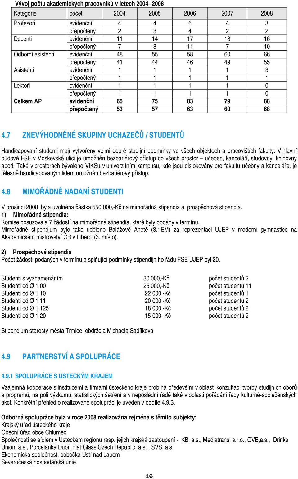 83 79 88 přepočtený 53 57 63 60 68 4.7 ZNEVÝHODNĚNÉ SKUPINY UCHAZEČŮ / STUDENTŮ Handicapovaní studenti mají vytvořeny velmi dobré studijní podmínky ve všech objektech a pracovištích fakulty.