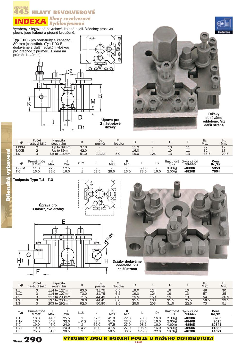 Viz další strana Typ Poèet nastr. držákù Kapacita soustruhu B D1 prùmìr M hloubka D E G F H1 Max H1 Min. T.00M 2 Up to 89mm 37.0 - - 11.2-10 11 27 17 T.00B 2 Up to 89mm 42.0 - - 16.0-10 11 32 17 T.