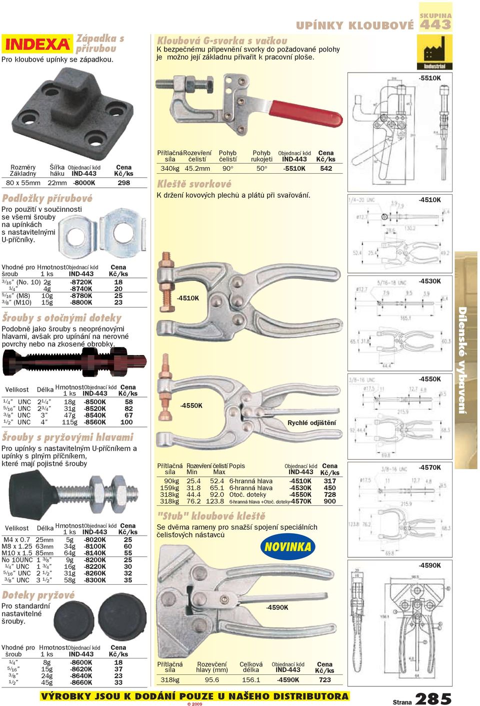 U-pøíèníky. PřítlačnáRozevření Pohyb Pohyb síla čelistí čelistí rukojeti IND-443 Kč/ks 340kg 45.2mm 90 50-5510K 542 Kleštì svorkové K držení kovových plechù a plátù pøi svaøování.