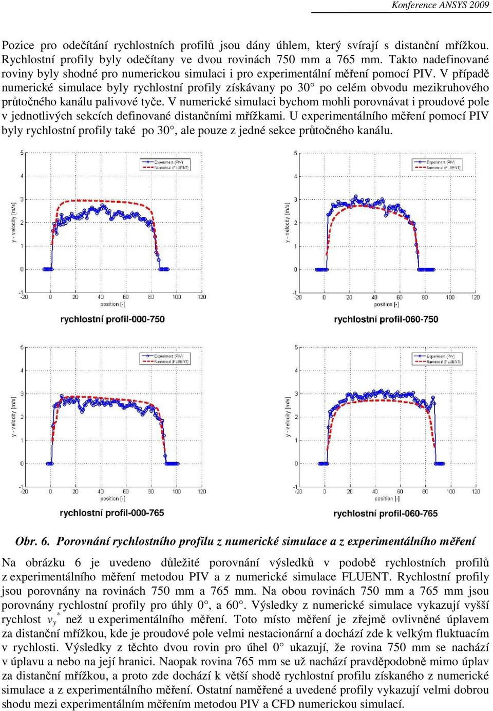 V případě numerické simulace byly rychlostní profily získávany po 30 po celém obvodu mezikruhového průtočného kanálu palivové tyče.